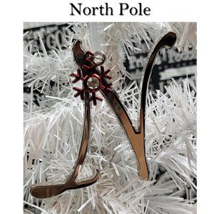 North Pole Silver Monogram "N" Snowflake Charm Christmas Ornament NWT